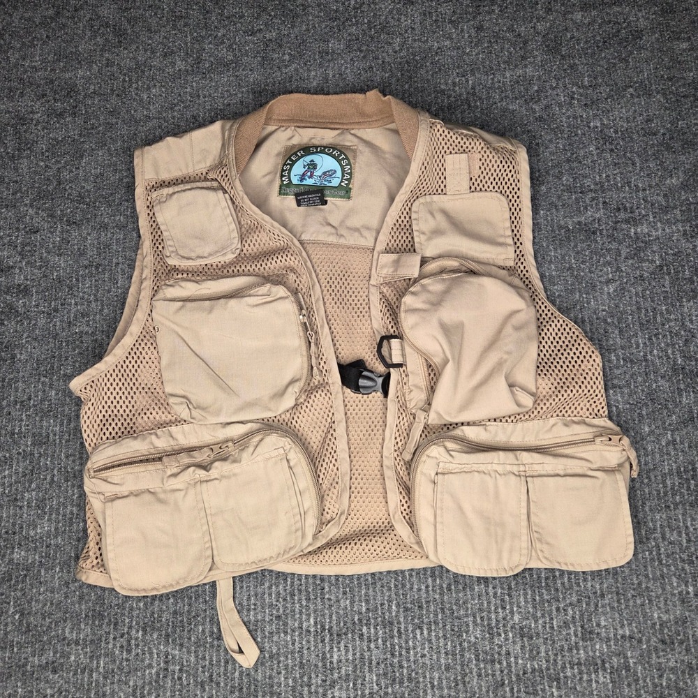 Master Sportsman Fishing Vest Mens M Tan Mesh Utility Gorpcore Outdoor